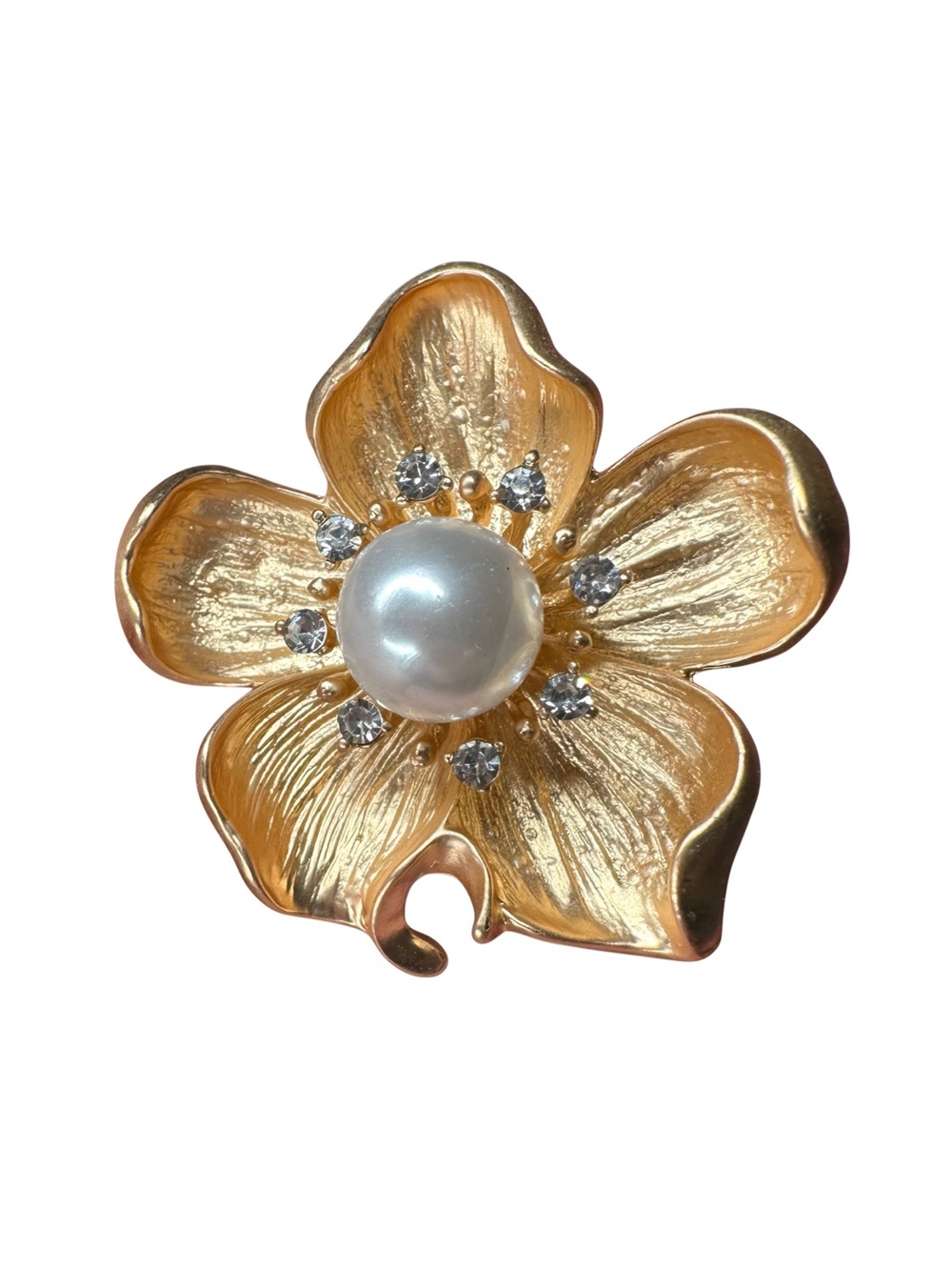 Gold Floral Pearl & Crystal Brooch - Women's Jewelry